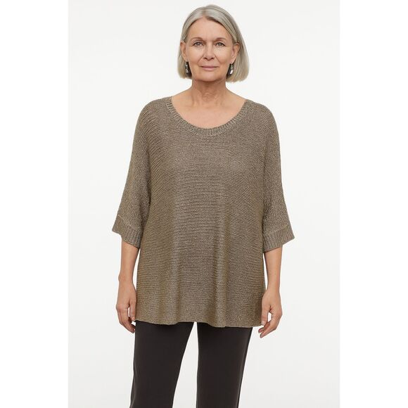 Eileen Fisher Tops - EILEEN FISHER Metallic Silver Large Knit Tunic Blouse Shirt Top  Women's Size XL